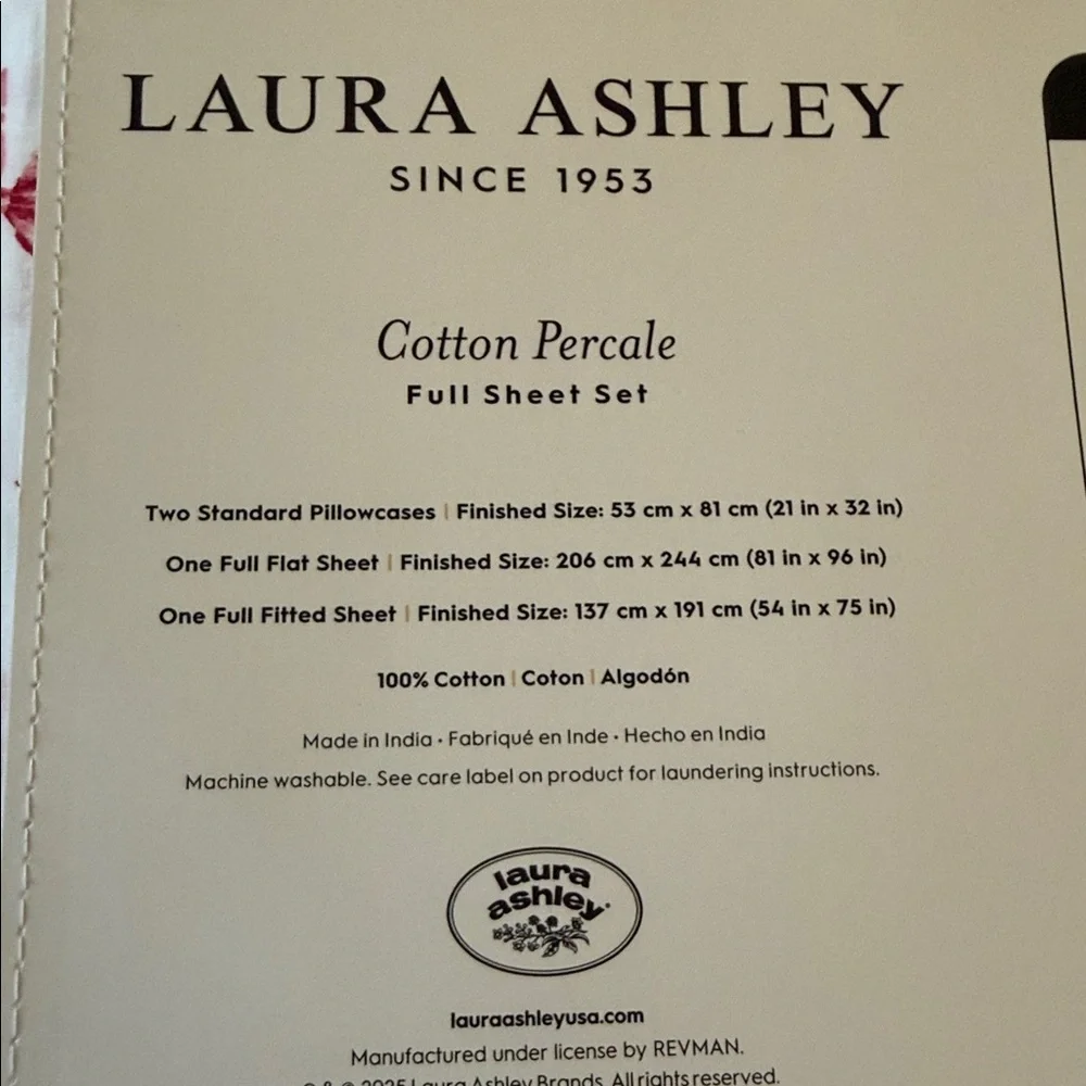 Laura Ashley Christmas Holiday Red Bow Ribbons Sheet Set - Full
